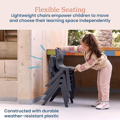 ECR4Kids 12in Plastic School Stack Chair, Classroom Furniture, Grey, 4-Pack