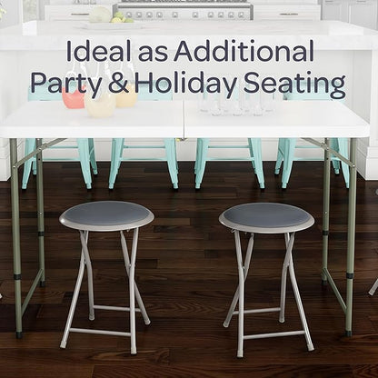 Lavish Home Folding Bar Stools - Set of 2 Heavy-Duty 18-Inch Stool - 225lb Capacity and Padded Seats for Dorm, Recreation or Game Room (Gray)