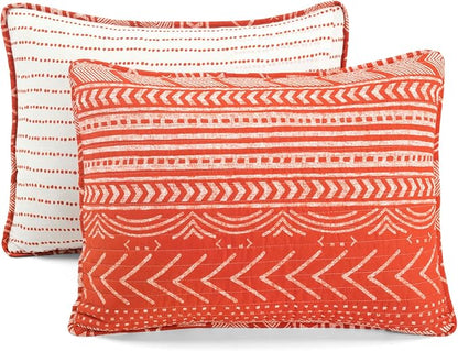 Lush Decor Hygge Geo Pattern Striped 3 Piece Quilt Bedding Set, King, Burnt Orange