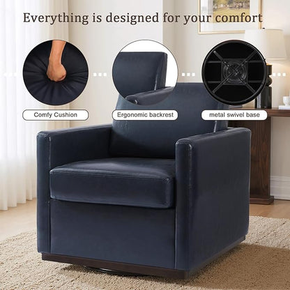 UIXE PU Leather Swivel Accent Chairs Set of 2, Upholstered Armchair Comfy Club Chair for Living Room, Mid Century Modern Arm Chair Single Sofa Nook Bedroom Side Reading Seat - Navy Blue