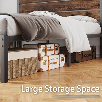 Twin Bed Frame with Headboard and Footboard, Metal Twin Bed Frame with Under Bed Storage, All-Metal Support System, No Box Spring Needed, Easy Assembly,Rustic Brown