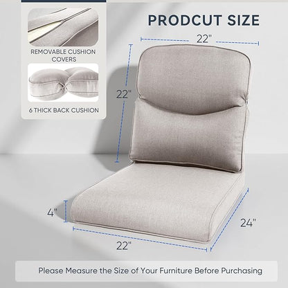 7-Piece Outdoor Patio Cushion Set - Fade & Water Resistant with Removable Olefin Cover, 22x24x4 Inch Memory Foam Cushions for Wicker Sectional Sof - Beige/Crescent