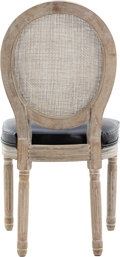 Farmhouse Leather Dining Room Chairs Set of 2 French Dining Chairs with Round Rattan Back French Bistro Chairs for Dining Room/Living Room/Kitchen/Restaurant, Black