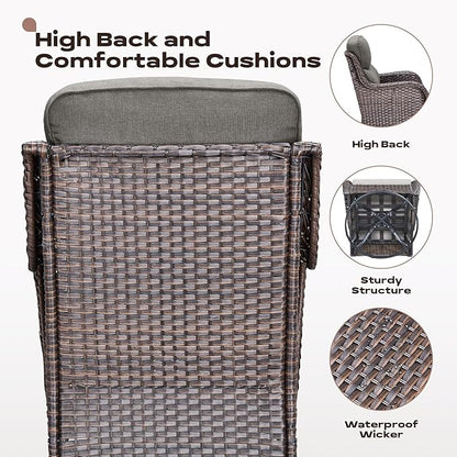 Rilyson Wicker Outdoor Patio Furniture Set - 4 Piece Patio Conversation Set with Swivel Rocker Chairs and Ottomans, 6 inch Cushions, High Back, Deep Seating, for Porch Deck Garden Brown/Grey