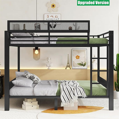Stronger & Higher Quality Heavy Duty Bunk Bed Queen Over Queen Size Bunkbed, Thickened Safer More Stable Steel Metal Queen Bunk Bed (Faster Assembly) (Queen Over Queen)