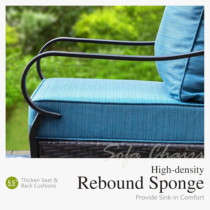 Sophia & William Extra Large Outdoor Patio Motion Sofa Chairs Set 2 PCS Heavy-Duty Metal Porch Furniture with High Back & Deep Seating Area, 5.5" Thicken Cushions for Deck, Lawn, Outside (Navy)