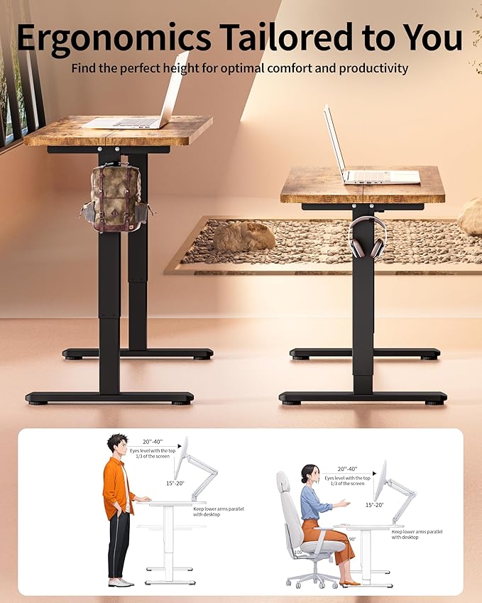 BIZUM Standing Desk Electric Adjustable Computer Desk-Stand up Desk Office Gaming Home Office Memory Desks 48x24 inches Black Frame/Rustic Brown Top
