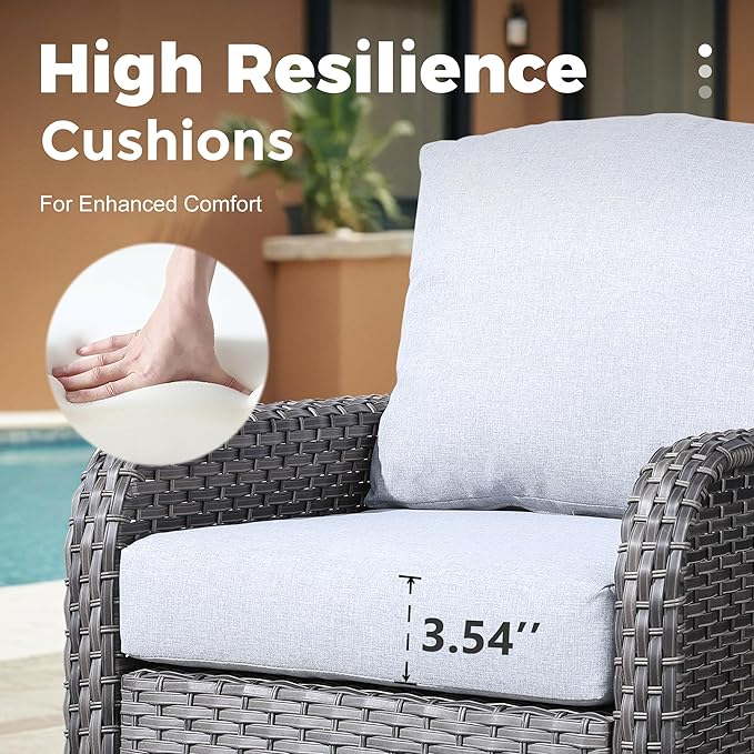 2 Pieces Wicker Patio Furniture Loveseat with Table - Outdoor Rattan Patio Bistro Set of 2,All-Weather PE Wicker Conversation Sofa High Back Deep Seating for Deck Porch Yard, Light Grey