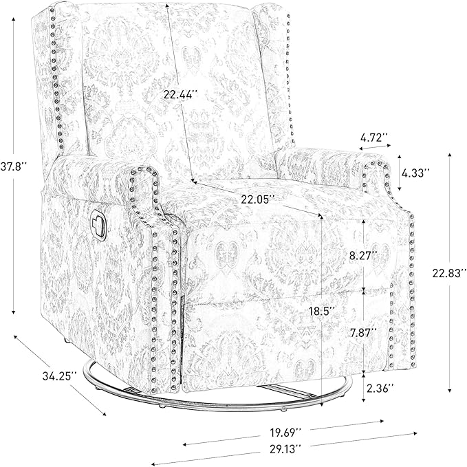 UIXE Swivel Rocker Manual Recliner Chairs Set of 2, Wingback Swivel Glider Fabric Nursery Reclining Sofa Chair, High Back Upholstered Arm Chair for Living Room Bedroom - Blue Plants