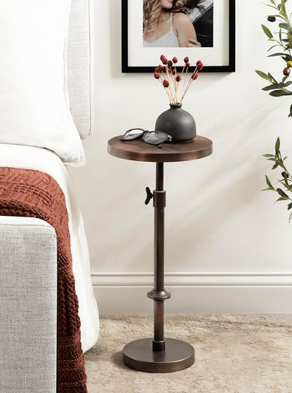 Kate and Laurel Engles Traditional Adjustable-Height Pedestal Drink Table; 10 x 10 x 30; Bronze; Vintage Round Indoor Metal Plant Stand with Embossed Sunburst Pattern