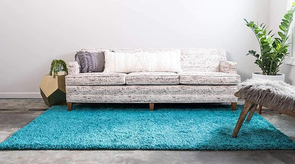 Unique Loom Solid Shag Collection Area Rug (3' 3" x 5' 3" Rectangle, Deep Aqua Blue)
