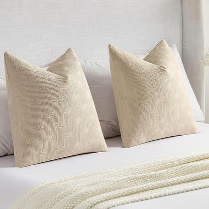 FUTEI Oatmeal Chenille Decorative Throw Pillow Covers 18x18 Inch Set of 2,Soft Cozy Striped Geometric Patterns Cushion Case,Modern Home Decor for Couch Bed Living Room