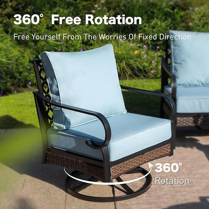 6 Piece Metal Outdoor Patio Furniture Set - 1 3-Seater & 2 Fixed & 2 Swivel Sofas with 5.75" Thick Cushion & Coffee Table - Black & Blue Backyard Furniture