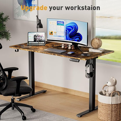 55 x 24 Inch Electric Standing Desk Adjustable Height, Sit Stand Desk, Stand up Desk for Home Office, Computer Workstation (Spliced Desktop,Rustic Brown)