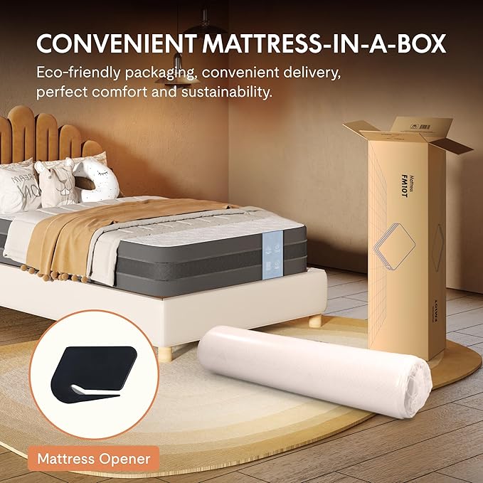 FLEXISPOT 12'' Twin Size Cooling Gel Memory Foam Mattress, Viscose from Bamboo, Medium Firm, 10-Year Warranty, Mattress-in-A-Box, Certi-PUR & Oeko-TEX Certified, Washable, Fire-Resistant.