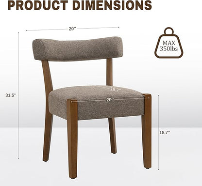 Modern Dining Chairs Set of 8, Walnut Upholstered Kitchen & Dining Room Chairs, Mid Century Wooden Dining Chairs Oversized Sturdy Fabric Rounded Chairs Curved Back, Tan Brown