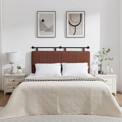 UEV Queen Headboard Only, Wall Mounted Hanging Upholstered Bed Head Board, Modern Vertical Channel Design of Fine Linen, Elegant Brown Fluted Headboard for Bedroom (Brown, Queen Size)