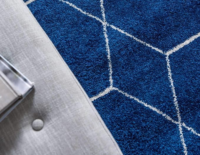 Unique Loom Trellis Frieze Collection Area Rug - Geometric (4' x 6' Oval, Navy Blue/ Ivory)