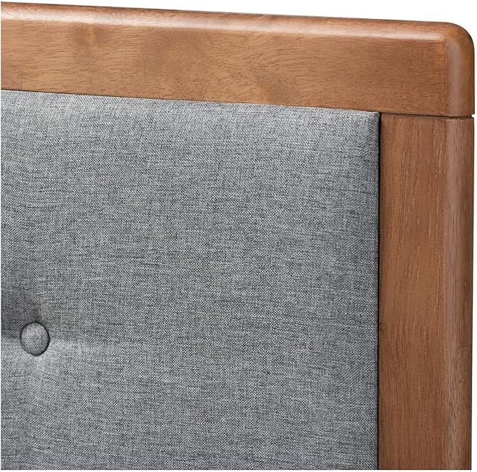 Mid-Century Marvel Fabric Upholstered Walnut Brown Finished Wood Headboard, Wall Mount Headboard King/Dark Gray