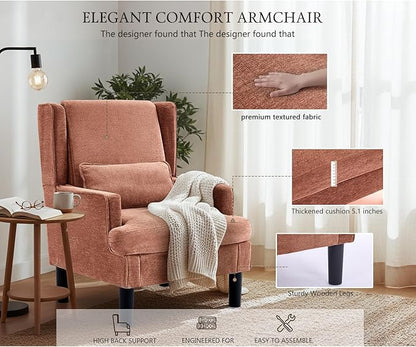 Accent Chair for Living Room Chairs Upholstered Oversized Reading Chair Armchair Accent Chairs Set of 2 Living Room Chair with High Back and Wood Legs,Arm Chair Comfy Chair for Bedroom(Orange red)