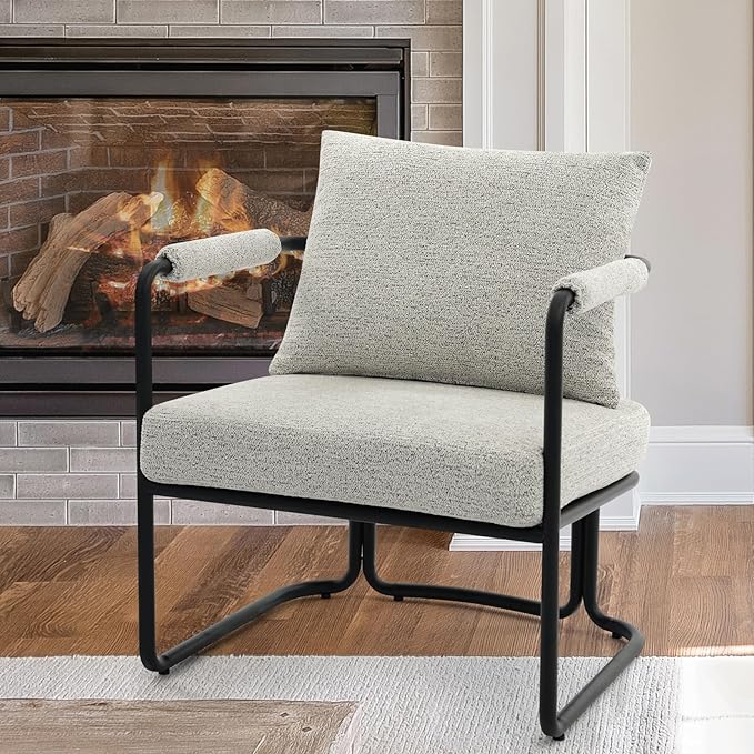 Accent Chairs Set of 2 for Living Room, Mid Century Modern Upholstered Reading Armchairs for Bedroom, Office, with Comfy Chenille Cushion & Metal Frame, Light Grey