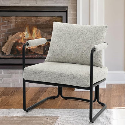 Accent Chairs Set of 2 for Living Room, Mid Century Modern Upholstered Reading Armchairs for Bedroom, Office, with Comfy Chenille Cushion & Metal Frame, Light Grey