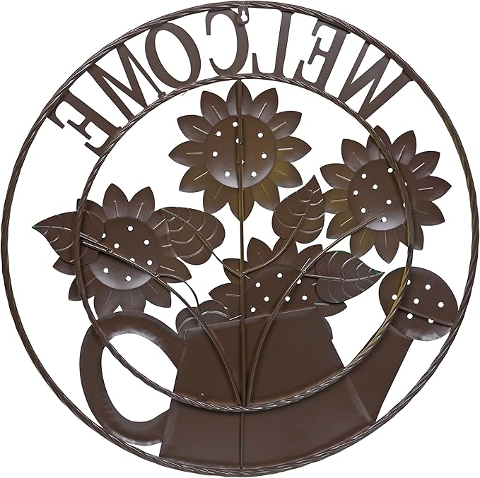 Alpine Corporation SCC580L Round Sunflowers Welcome Wall Decoration, Sign for Entryways, 30" H
