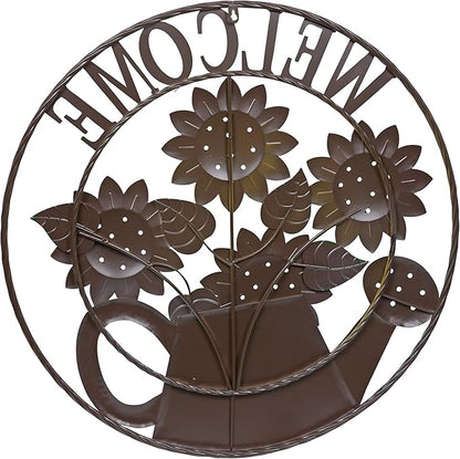 Alpine Corporation SCC580L Round Sunflowers Welcome Wall Decoration, Sign for Entryways, 30" H