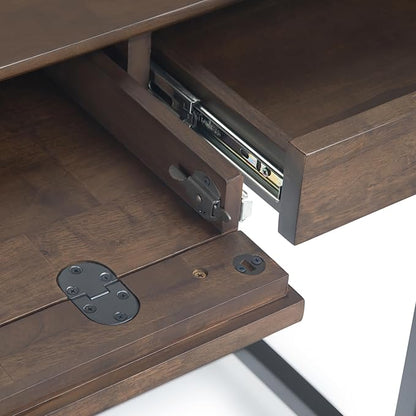 SIMPLIHOME Banting Desk - 60-Inch Wide Solid Hardwood and Metal Writing Desk in Walnut Brown, Modern Industrial Home Office Computer Table for Study with 2 Drawers and Flip-Down Keyboard Tray