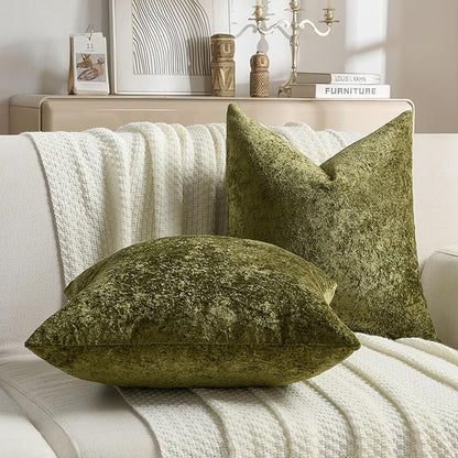 FUTEI Moss Green Flannel Throw Pillow Covers 18x18 Inch Set of 2,Soft Dimensional Textured Cushion Cases,Modern Home Decor for Couch Living Room