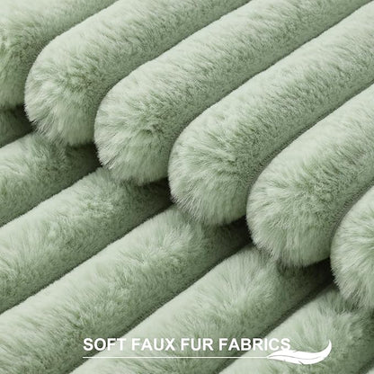 Pallene Faux Fur Plush Throw Pillow Covers 18x18 Set of 2, Luxury Soft Fluffy Striped Decorative Pillow Covers for Sofa, Couch, Living Room, Sage Green