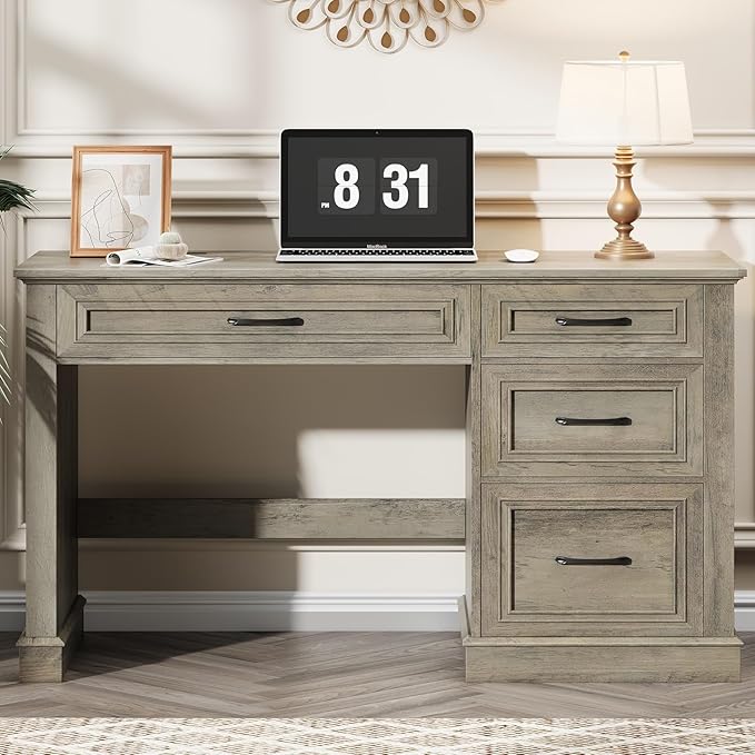 Vabches Farmhouse 47" Executive Desk, Computer Desk with Drawers and File Drawer, Workstation Computer Desk with Charging Station for Home Office,Study,（Dark Grey