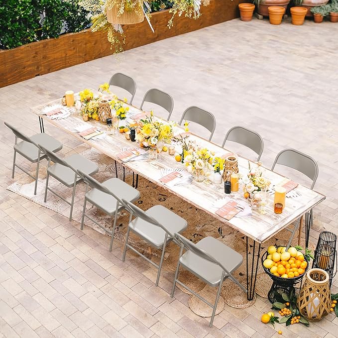 VINGLI Folding Chairs All Steel Metal Frame, Capacity 350 lbs, Durable Portable and Versatile for Indoor Outdoor Use, Khaki, Set of 4
