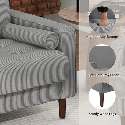 Oversized Accent Chair Set of 1, Corduroy Fabric Mid Century Modern Armchair with Large Seat for Living Room Bedroom Reading