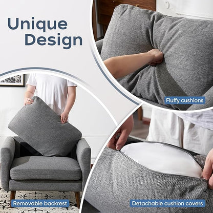 ELUCHANG Accent Chairs Set of 2, Oversized Mid Century Modern Arm Chair, Soft Linen Fabric Sofa Chairs Upholstered Comfy Chair for Living Room Bedroom Apartment (Grey)