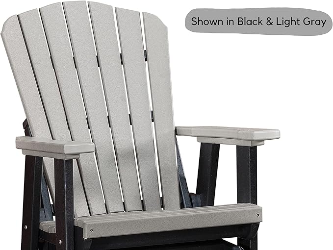 DutchCrafters Slat Fan Back Poly Balcony Adirondack Swivel Glider with Footrest Outdoor Patio Chair (Black & Aruba Blue)