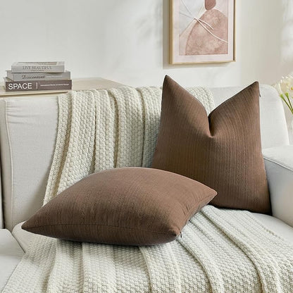 FUTEI Dark Brown Decorative Throw Pillow Covers 18x18 Inch Set of 2,Soft Cozy Wheat Ear Striped Patterns Cushion Cases,Modern Home Decor for Couch Bed Living Room