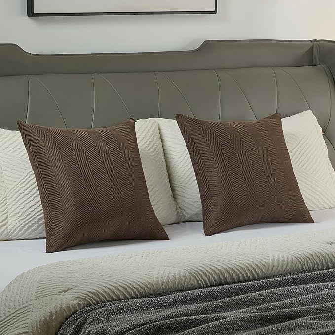 FUTEI Dark Coffee Chenille Throw Pillow Covers 20x20 Inch Set of 2,Soft Wide Chevron Textured Cushion Case,Farmhouse Home Decor for Couch Bed Living Room