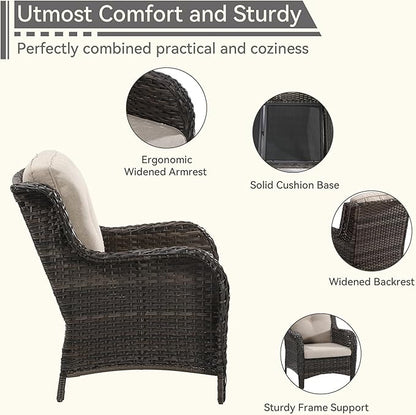 7 Pieces Outdoor Patio Conversation Set, Wicker Furniture Set Includes 3-Seat Sofa, Patio Rattan Dining Chair Set of 4, 2 Ottomans, for Porch, Yard, Mixed Brown Rattan, Beige