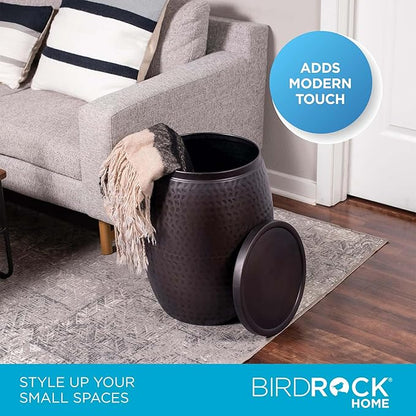 BIRDROCK HOME Iron Storage Side Table - Rustic Woven End Table with Removable Lid - Circle Barrel Accent Furniture for Living Room, Indoor, or Outdoor Use - 15.94" Dx 20" H - Oil Rubbed Bronze