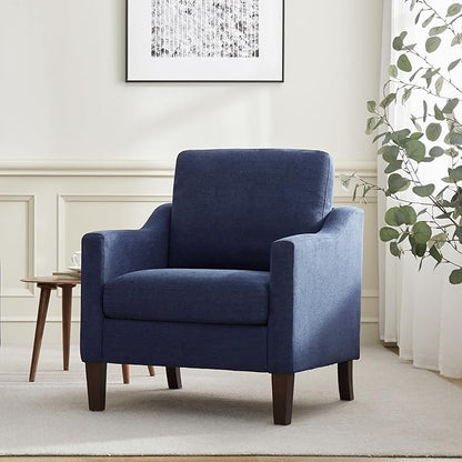 VKNOW Mid Century Modern Accent Chair, Upholstered Living Room Chairs Armchair for Bedroom, Comfy Reading Accent Chairs with Wood Legs for Living Room, Navy Blue