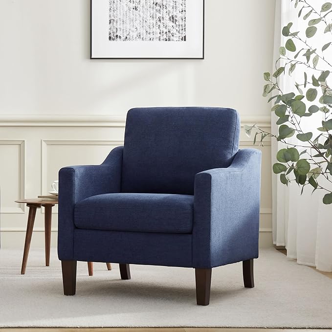 VKNOW Mid Century Modern Accent Chairs Set of 2, Upholstered Living Room Chairs Armchair for Bedroom, Comfy Reading Accent Chairs with Wood Legs for Living Room, Navy Blue