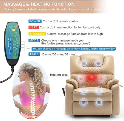 Power Lift Recliner Chair Recliners for Elderly,Lay Flat Air Leather Recliner with Heat and Massage,Dual Motor Lounge Recliners for Living Room