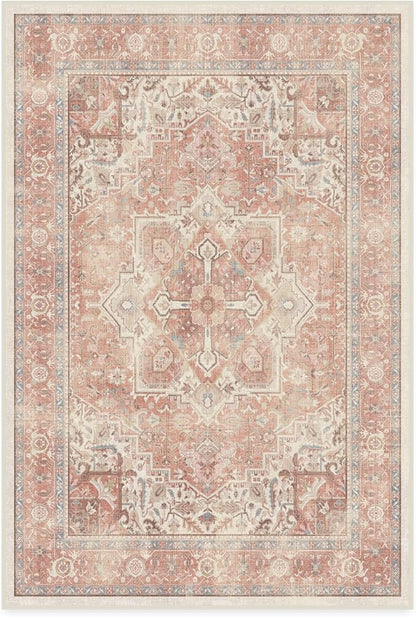 RUGGABLE Washable Area Rug – Kamran Rose Pink 4x6, Stain-Resistant, Non-Slip – Medium Machine Washable Rugs for Living Room, Bedroom, Hallway, Entryway & Office–with Cushioned Pad