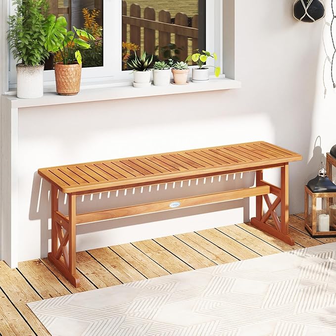 Tangkula Outdoor Acacia Wood Bench, Set of 2 Backless Patio Dining Bench with Slatted Seat & 800 lbs Weight Capacity, Outside Loveseat Seating Furniture for Front Porch, Garden, Balcony & Backyard