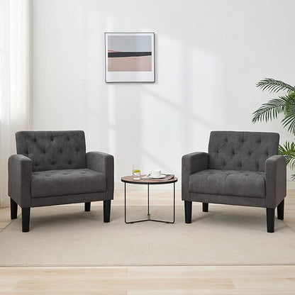 TYBOATLE Accent Chairs Set of 2, Mid Century Modern Upholstered Tufted Living Room Chair for Bedroom, Armchair for Waiting Room, Reading Chair for Office, Grey