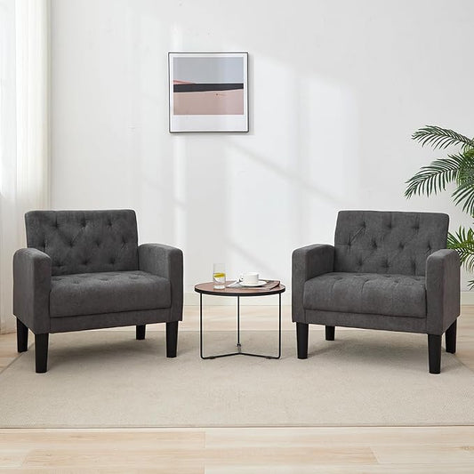 TYBOATLE Accent Chairs Set of 2, Mid Century Modern Upholstered Tufted Living Room Chair for Bedroom, Armchair for Waiting Room, Reading Chair for Office, Grey