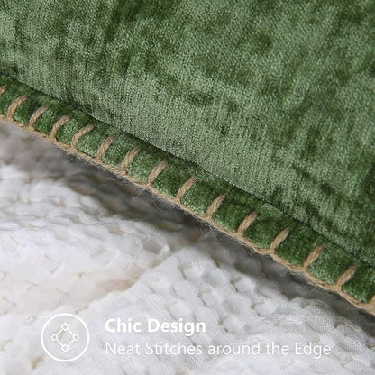 decorUhome Christmas Chenille Soft Throw Pillow Covers 20x20 Set of 2, Farmhouse Velvet Neutral Decorative Euro Fall Pillow Covers with Stitched Edge for Couch Sofa Bed Home Decor, Forest Elf