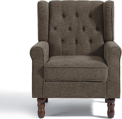UIXE High Back Accent Chair, Fabric Upholstered Armchair Comfy Wingback Arm Club Chair for Living Room, Retro Single Sofa Bedroom Reading Seat with Solid Wood Legs - Taupe