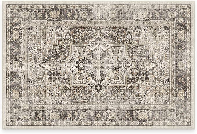 RUGGABLE Washable Vintage Area Rug – Kamran Hazel 2x3, Stain-Resistant, Non-Slip – Small Machine Washable Rugs for Living Room, Bedroom, Hallway, Entryway & Bathroom–with Cushioned Pad